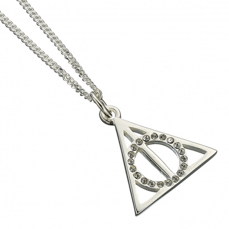 Harry Potter Embellished with Crystals Deathly Hallows Necklace With Sterling Silver Chain - EBHPSN002